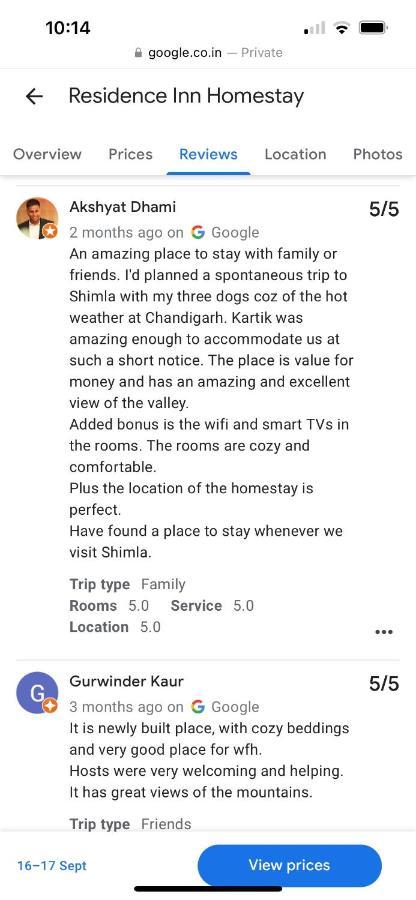 Residence Inn Homestay Shimla Esterno foto